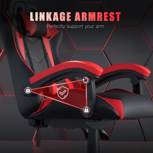 Fauteuil Gaming Ergonomique Réglable Avec Coussin Lombaire Et Appui-tête - Noir Et Rouge