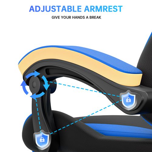 Fauteuil Gaming Ergonomique Avec Repose-pieds, Coussin Lombaire, Appui-tête, Réglable - Noir Et Bleu