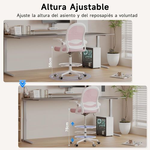 Chaise De Bureau Ergonomique Avec Maille Respirante, Accoudoirs Pliables - Rose