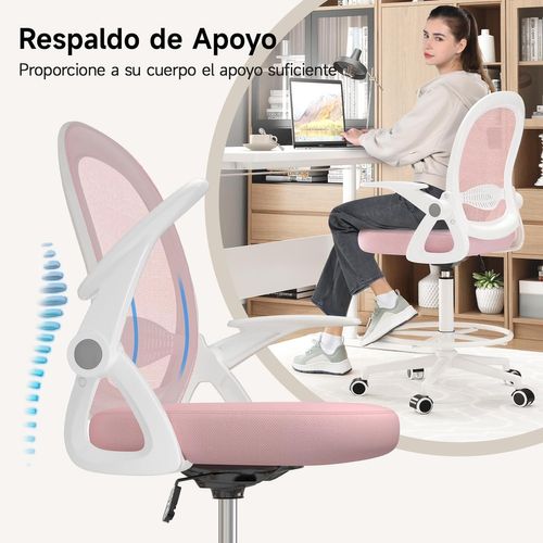 Chaise De Bureau Ergonomique Avec Maille Respirante, Accoudoirs Pliables - Rose