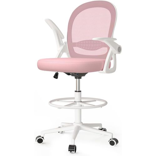Chaise De Bureau Ergonomique Avec Maille Respirante, Accoudoirs Pliables - Rose