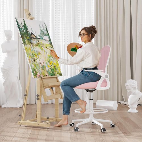 Chaise De Bureau Ergonomique Avec Maille Respirante, Accoudoirs Pliables - Rose