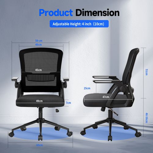 Fauteuil De Bureau, Chaise Ergonomique, Pivotant, Réglable En Hauteur - Noir