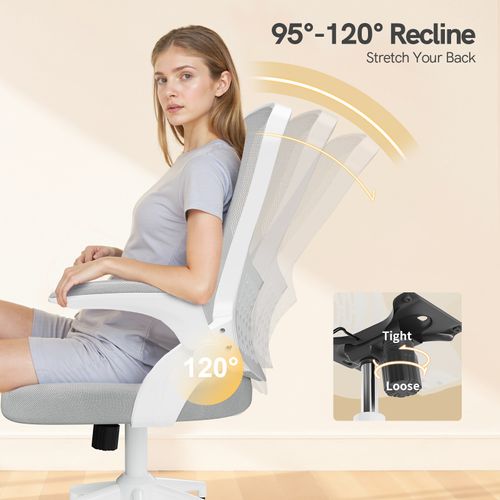 Chaise De Bureau Avec Accoudoirs Pliables, Réglable En Hauteur, Dossier Respirant - Gris