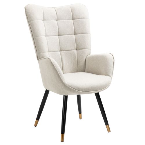 Fauteuil Relax Fauteuil De Bureau Style Scandinave En Tissu Beige Avec Pieds En Métal Noir Et Or
