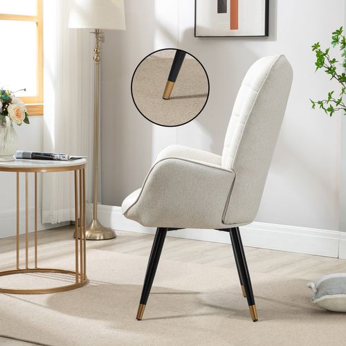 Fauteuil Relax Fauteuil De Bureau Style Scandinave En Tissu Beige Avec Pieds En Métal Noir Et Or
