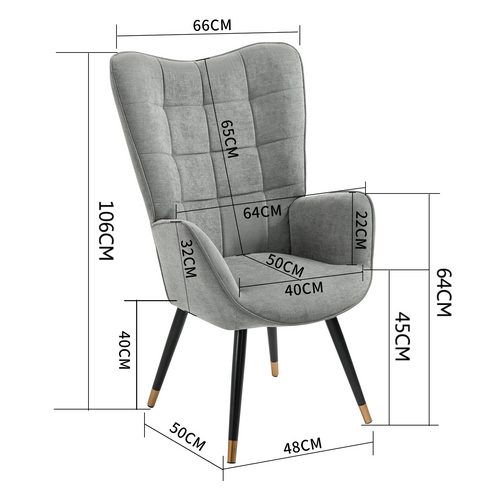 Fauteuil Scandinave Chaise de Canapé de Loisirs Revêtement en Tissu Accoudoirs Rembourés