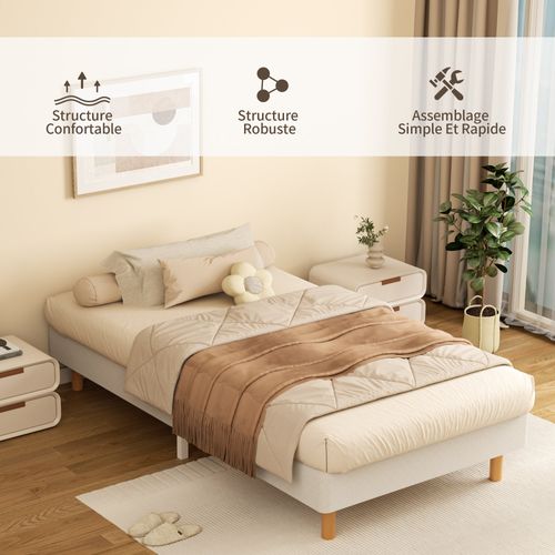 Sommier à Lattes 90x190 Cm, 6 Pieds, 14 Lattes