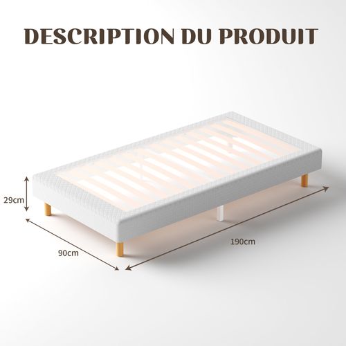 Sommier à Lattes 90x190 Cm, 6 Pieds, 14 Lattes