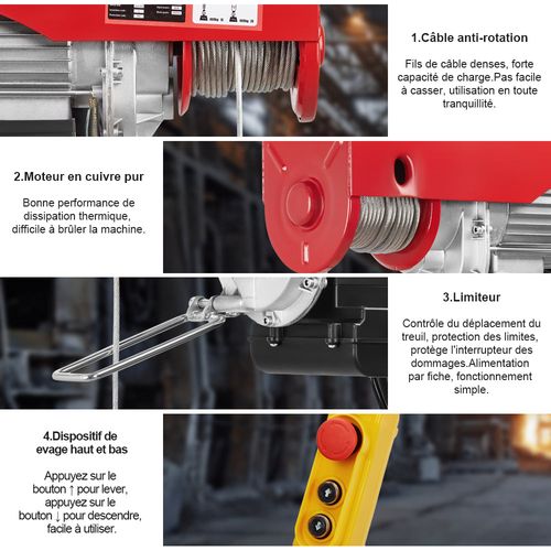 Palan Électrique à Poulie 1450w, 20m Suspension Simple Et Double 400kg/800kg, 6m/min - 12 M/min,
