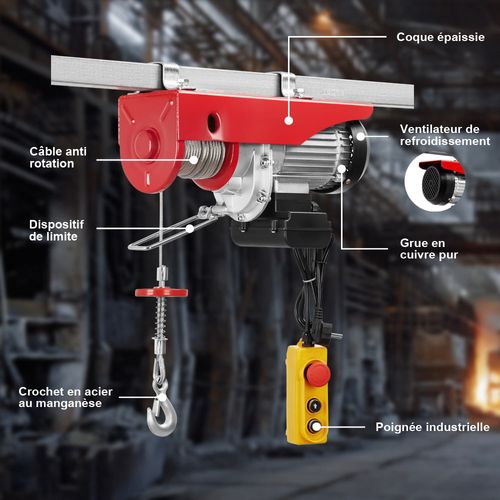 Palan Électrique à Poulie 1450w, 20m Suspension Simple Et Double 400kg/800kg, 6m/min - 12 M/min,