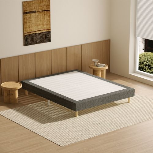 Sommier à Lattes 140 X 190 Cm, 9 Pieds, 2 X 14 Lattes, Gris Foncé