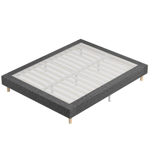 Sommier à Lattes 140 X 190 Cm, 9 Pieds, 2 X 14 Lattes, Gris Foncé