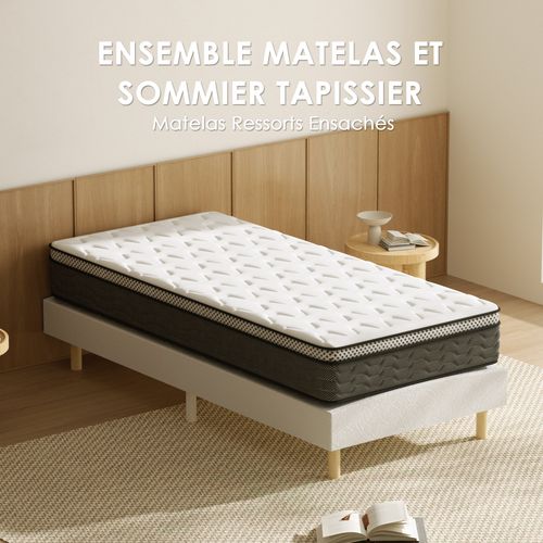 Ensemble Matelas Ressorts 90x190 Cm  Epaisseur 25 cm + sommier déco