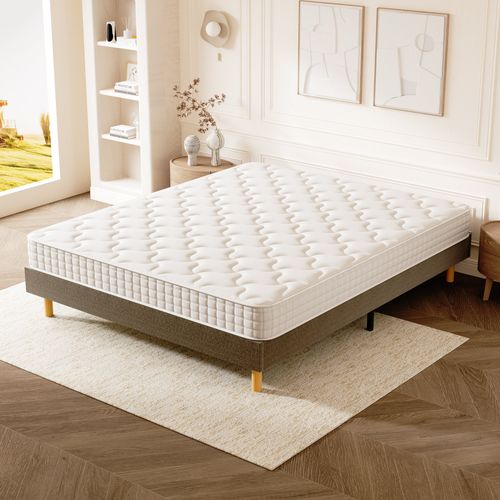 Ensemble Matelas Ressorts 160x200 cm Épaisseur 20 cm + Sommier Bois Peuplier