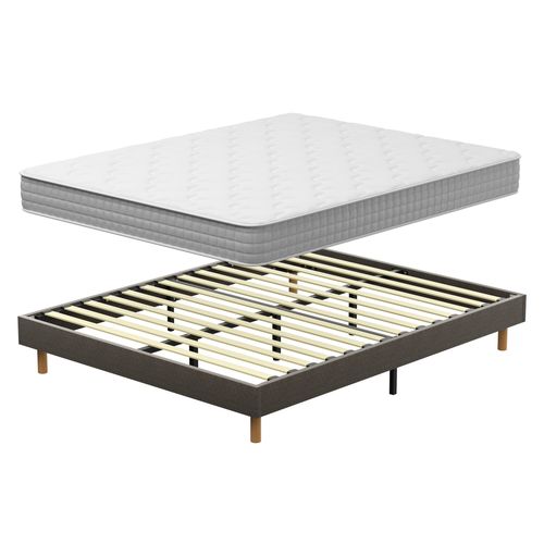 Ensemble Matelas Ressorts 160x200 cm Épaisseur 20 cm + Sommier Bois Peuplier
