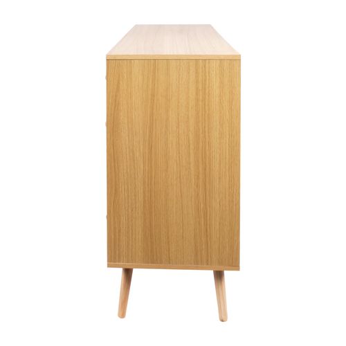 Buffet Effet Bois 4 Tiroirs 1 Porte En Rotin 120*40*83cm Thraczets