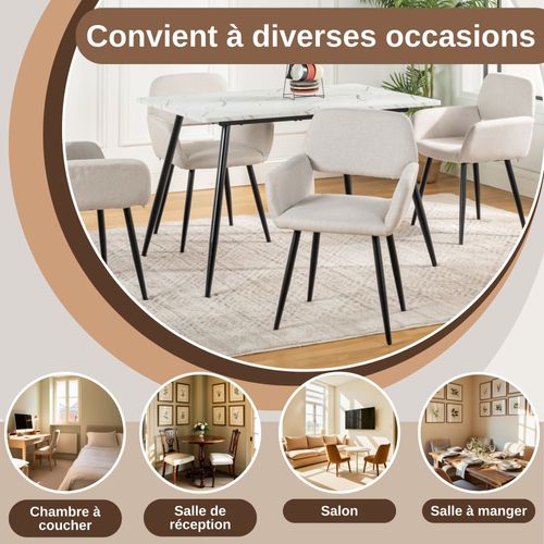 Lot de 6 chaises scandinaves - Salle à manger - Tissu rembourré - Pieds en métal stables