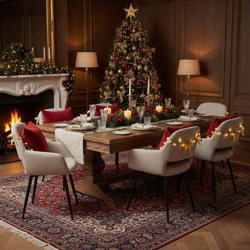 Lot de 4 chaises scandinaves - Salle à manger - Tissu rembourré - Pieds en métal stables