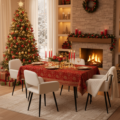 Lot de 4 chaises scandinaves - Salle à manger - Tissu rembourré - Pieds en métal stables