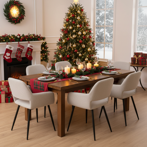 Lot de 4 chaises scandinaves - Salle à manger - Tissu rembourré - Pieds en métal stables