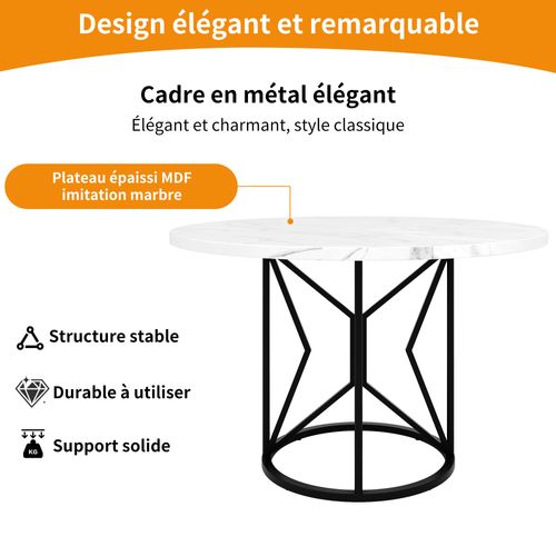 Table à Manger Ronde 4 Personnes 100cm Table De Cuisine Mdf Pieds Support Cylindriques Noir