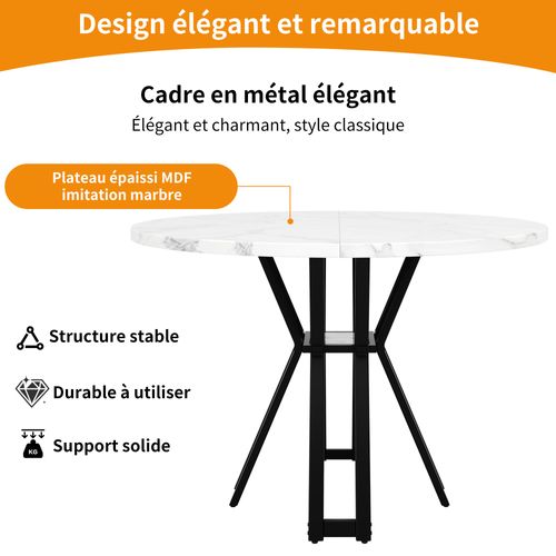 Table à Manger Ronde 4 Personnes 100cm Table De Cuisine Mdf Moderne 4 Pieds Soutien Noir