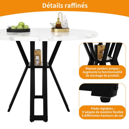 Table à Manger Ronde 4 Personnes 100cm Table De Cuisine Mdf Moderne 4 Pieds Soutien Noir