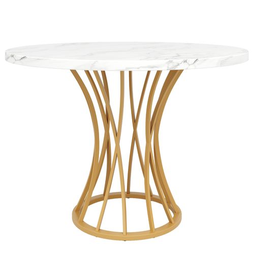 Table De Salle à Manger Ronde 4 Personnes 80cm Table De Cuisine Mdf Moderne Pieds Doré