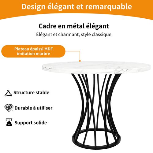 Table Salle à Manger Ronde 4 Personnes 80cm Table De Cuisine Mdf Moderne Pieds Noir