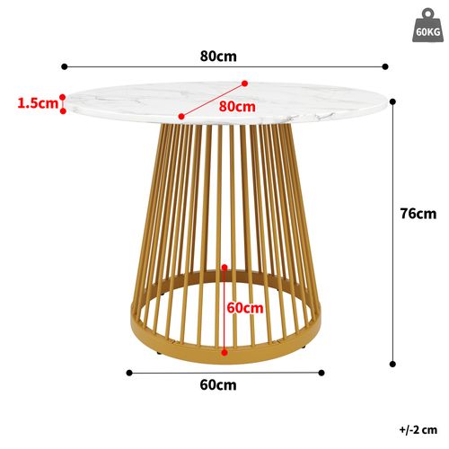 Table à Manger Ronde 80cm 4 Personnes Table De Cuisine Mdf Moderne Pieds Métal Doré