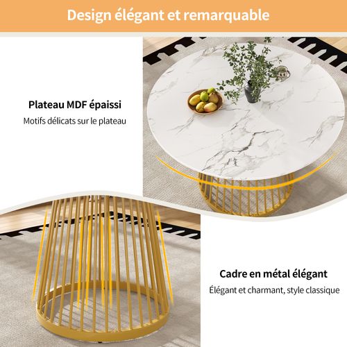 Table à Manger Ronde 80cm 4 Personnes Table De Cuisine Mdf Moderne Pieds Métal Doré