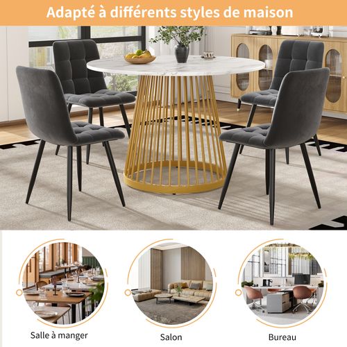 Table à Manger Ronde 80cm 4 Personnes Table De Cuisine Mdf Moderne Pieds Métal Doré