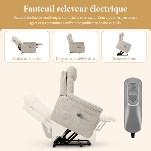 Neche Fauteuil Relaxation Releveur Électrique Pour Personnes Âgées,velours Côtelé Beige