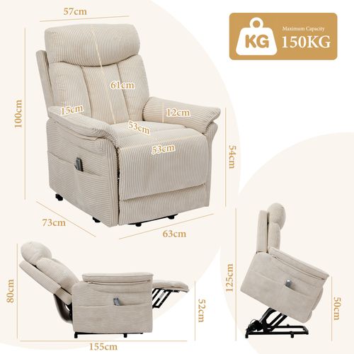 Neche Fauteuil Relaxation Releveur Électrique Pour Personnes Âgées,velours Côtelé Beige