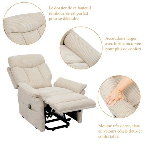 Neche Fauteuil Relaxation Releveur Électrique Pour Personnes Âgées,velours Côtelé Beige