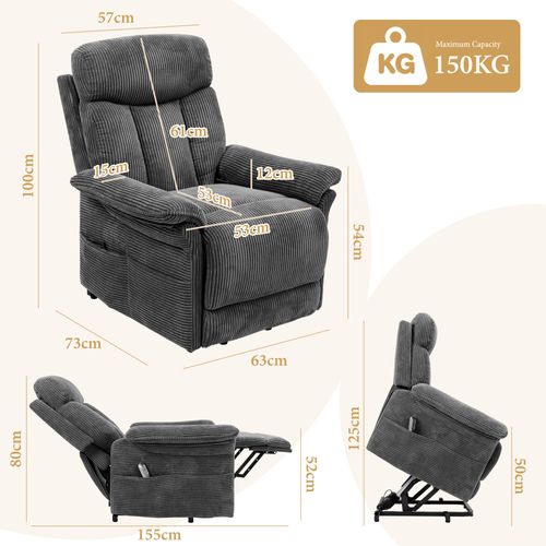 Neche Fauteuil Relaxation Releveur Électrique Pour Personnes Âgées Gris,velours Côtelé