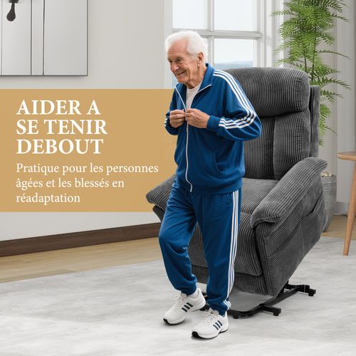 Neche Fauteuil Relaxation Releveur Électrique Pour Personnes Âgées Gris,velours Côtelé