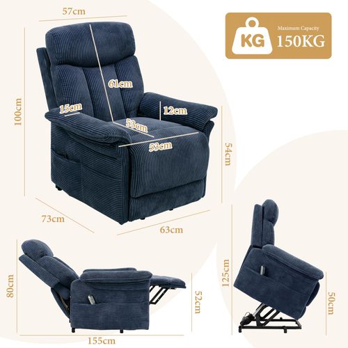 Neche Fauteuil Relaxation Releveur Électrique Pour Personnes Âgées,velours Côtelé Bleu