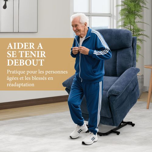 Neche Fauteuil Relaxation Releveur Électrique Pour Personnes Âgées,velours Côtelé Bleu