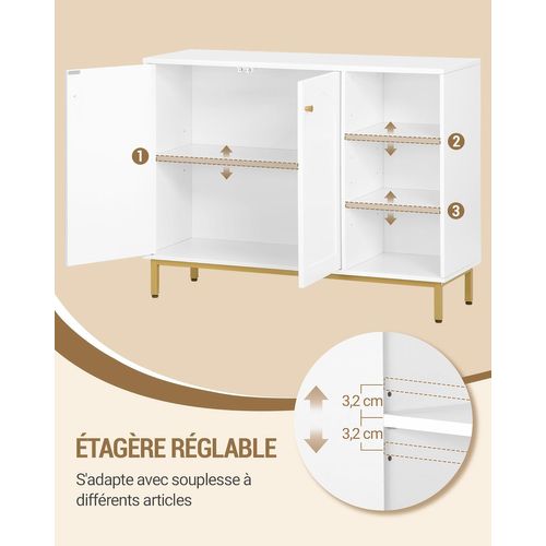 Meuble De Salle De Bain, Placard Rangement Avec 2 Portes, Compartiment Ouvert, Blanc-or