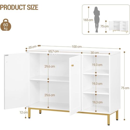 Meuble De Salle De Bain, Placard Rangement Avec 2 Portes, Compartiment Ouvert, Blanc-or