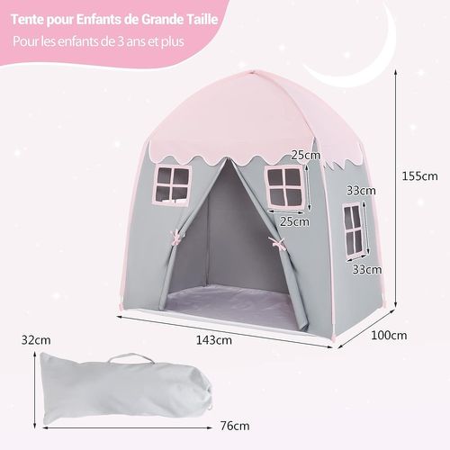 Tente De Jeu Pour Enfants Avec Tapis Antidérapant Et Sac De Transport Grande Maison De Jeu，rose