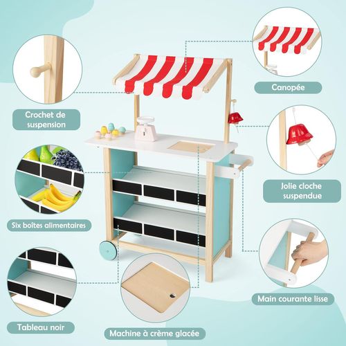 Marchande Enfants Avec 6 Pièces Crème Glacée Et 3 Couches D'étagères, 79 X 29,5 X 100 Cm