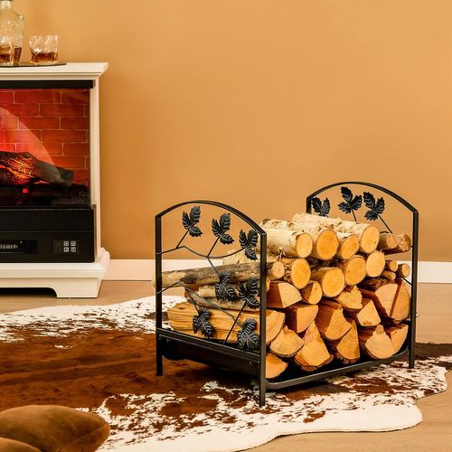 Porte Bûches De Cheminée En Acier Enduite De Poudre 48 X 34 X 41 Cm Charge 50 Kg Noir