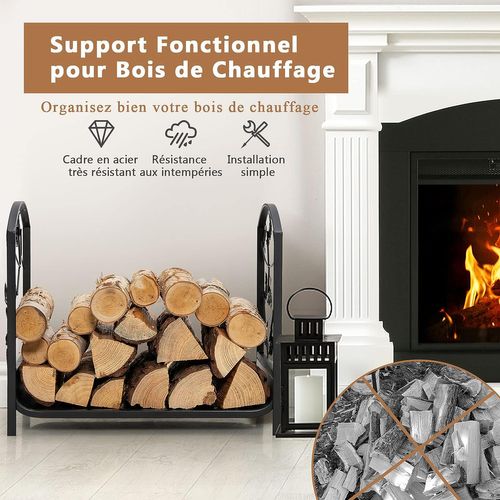 Porte Bûches De Cheminée En Acier Enduite De Poudre 48 X 34 X 41 Cm Charge 50 Kg Noir