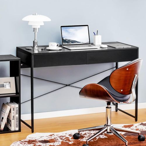 Bureau D'ordinateur Avec 2 Tiroirs Et Structure En X 112x48x76cm (noir)