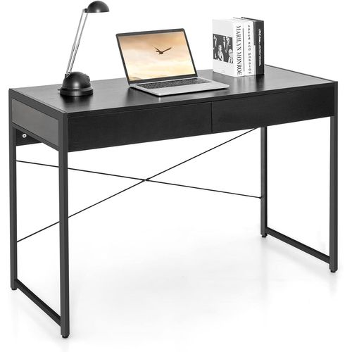 Bureau D'ordinateur Avec 2 Tiroirs Et Structure En X 112x48x76cm (noir)