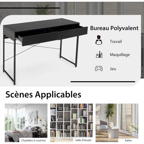 Bureau D'ordinateur Avec 2 Tiroirs Et Structure En X 112x48x76cm (noir)