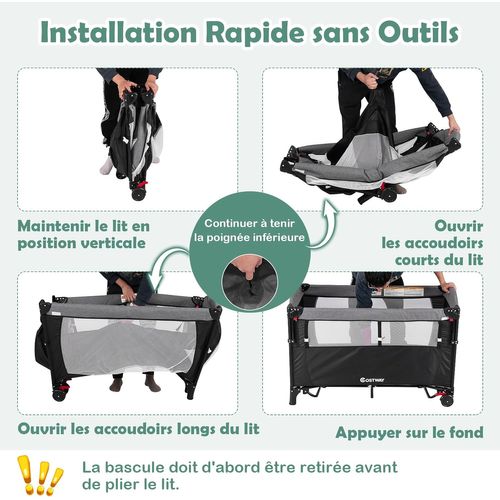 5 En 1 Lit Parapluie Bébé Avec Matelas et Table à Langer,Lit Bébé Evolutif Avec 4 Hauteurs Réglables